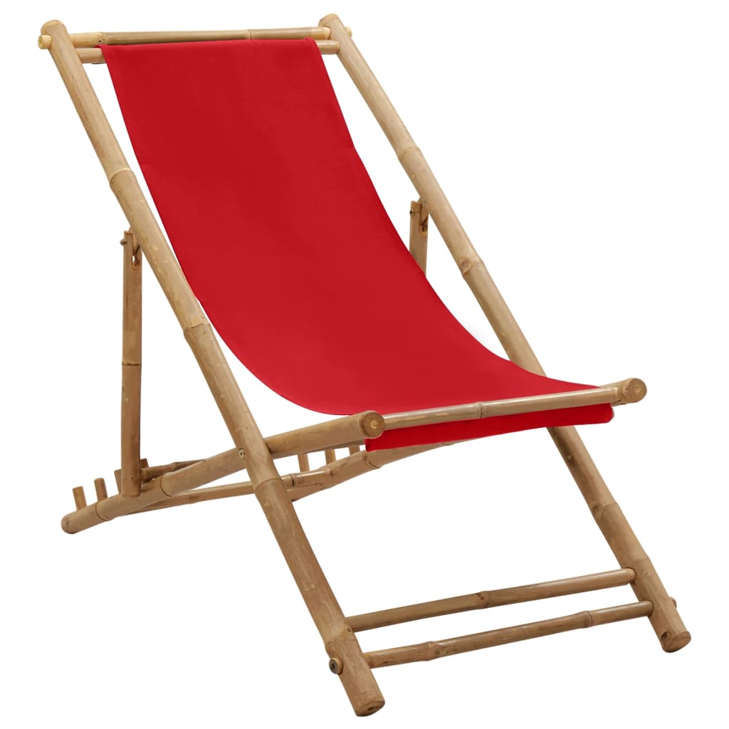 15: vidaXL strandstol bambus og kanvas rød