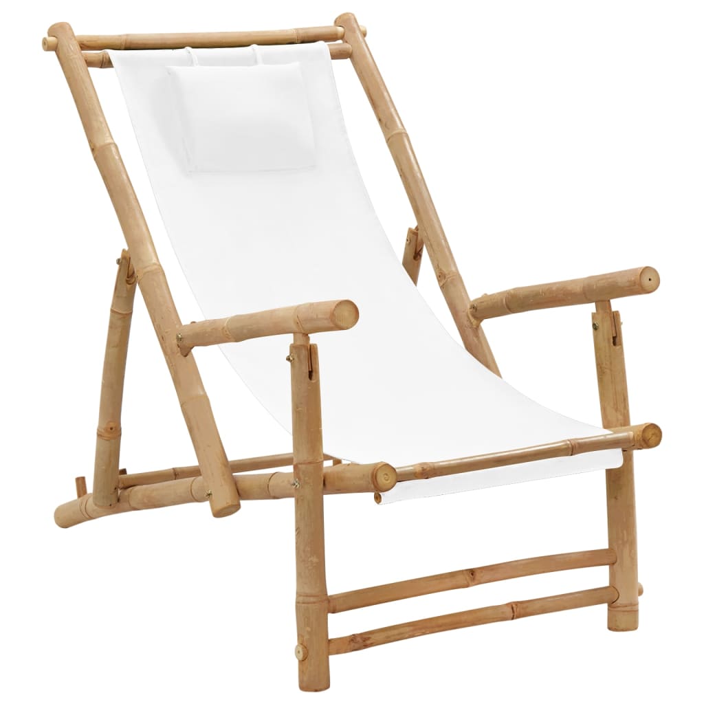 vidaXL Chaise de terrasse Bambou et toile Blanc crème 