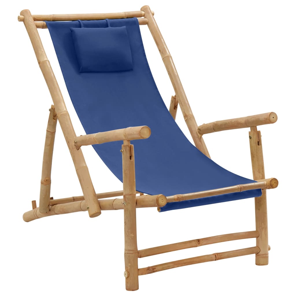 vidaXL strandstol bambus og kanvas marineblå