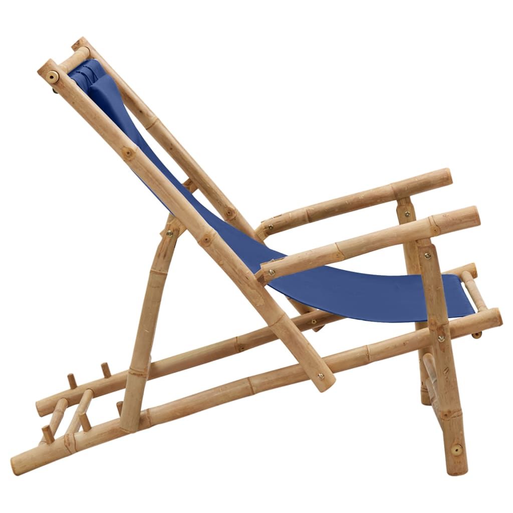 Deck Chair Bamboo and Canvas Navy Blue - Wood Decors Furniture