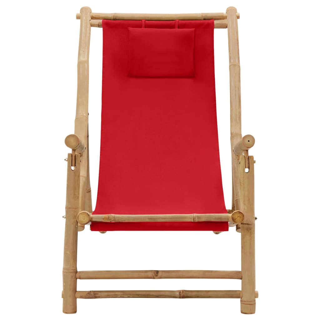 Deck Chair Bamboo and Canvas Red Low Cost Furniture Direct