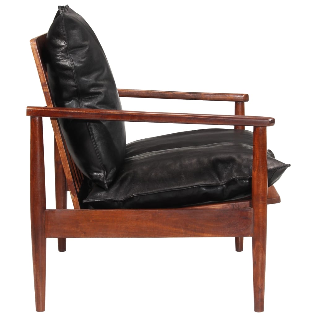 Thumbnail - vidaXL 2-Sitzer-Sofa Schwarz Echtleder und Massivholz Akazie