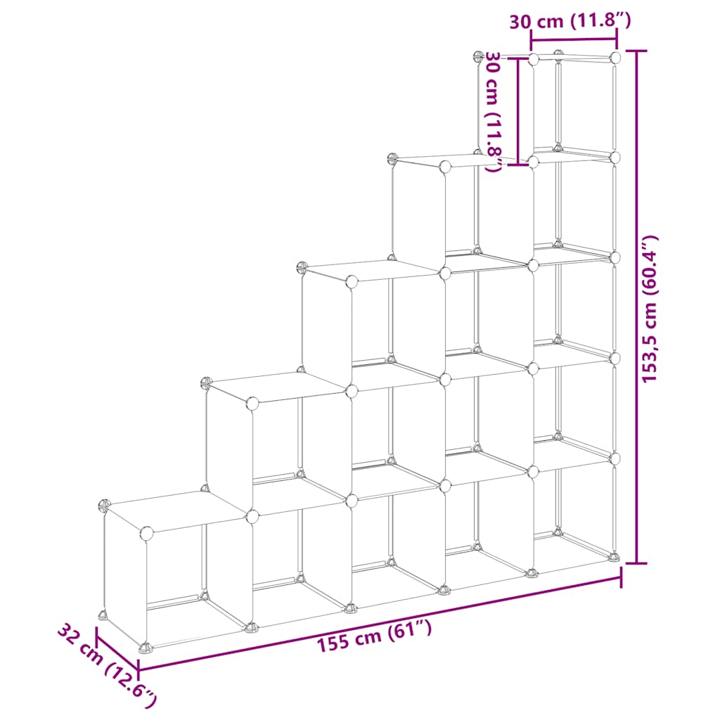 Kockasta omarica za shranjevanje s 15 kockami črn PP - slika 10
