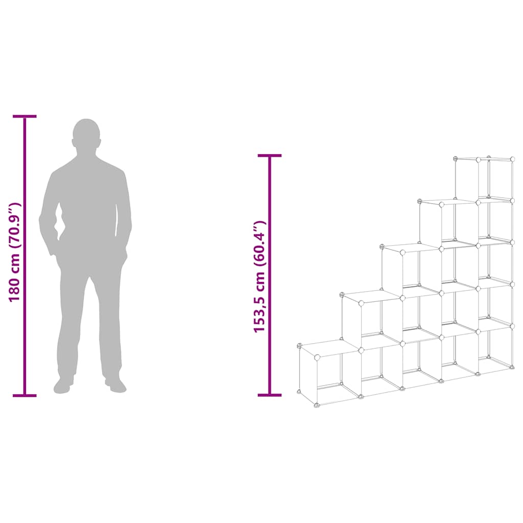 Kockasta omarica za shranjevanje s 15 kockami črn PP - slika 11