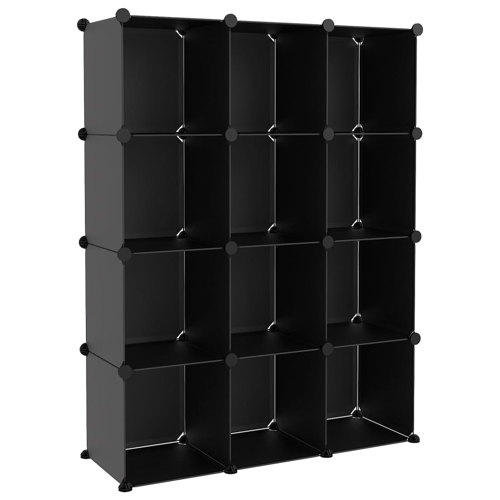 Organizator cub de depozitare, 12 cuburi, negru, PP