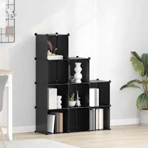 Kockasta omarica za shranjevanje z 9 kockami črn PP