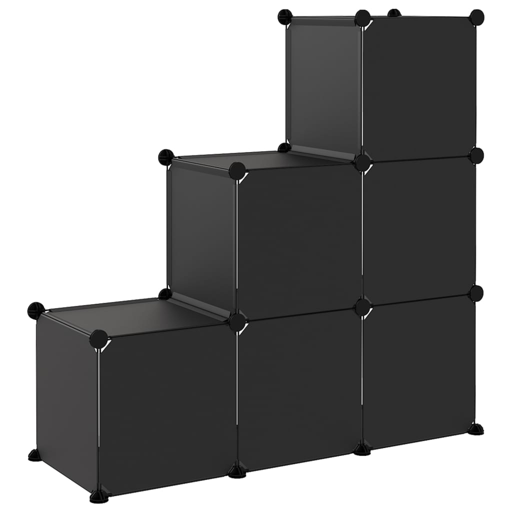 Kockasta omarica za shranjevanje s 6 kockami črna PP