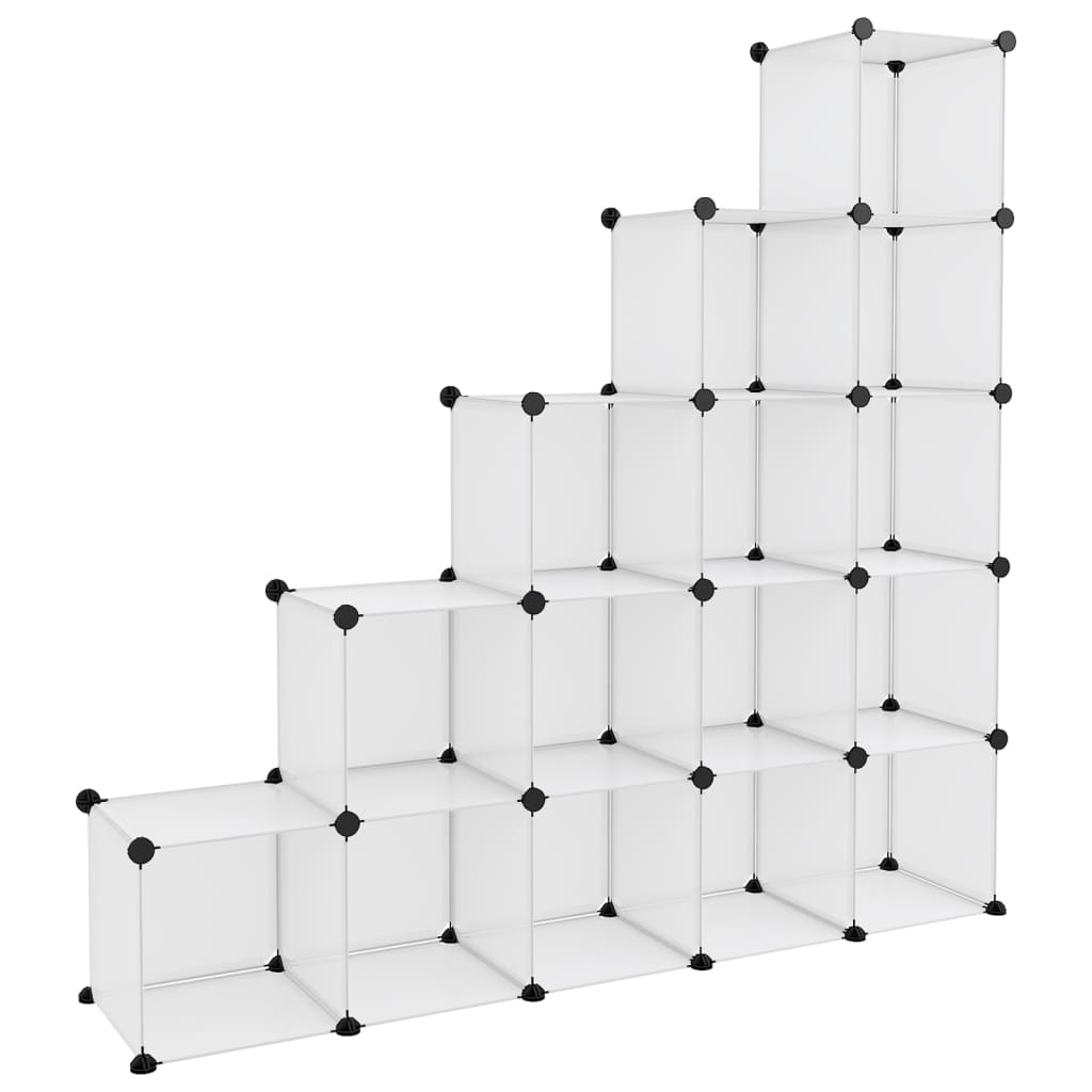 Regał kostkowy 15 modułów, PP, stal, 155x32x153.5cm, przezroczysty