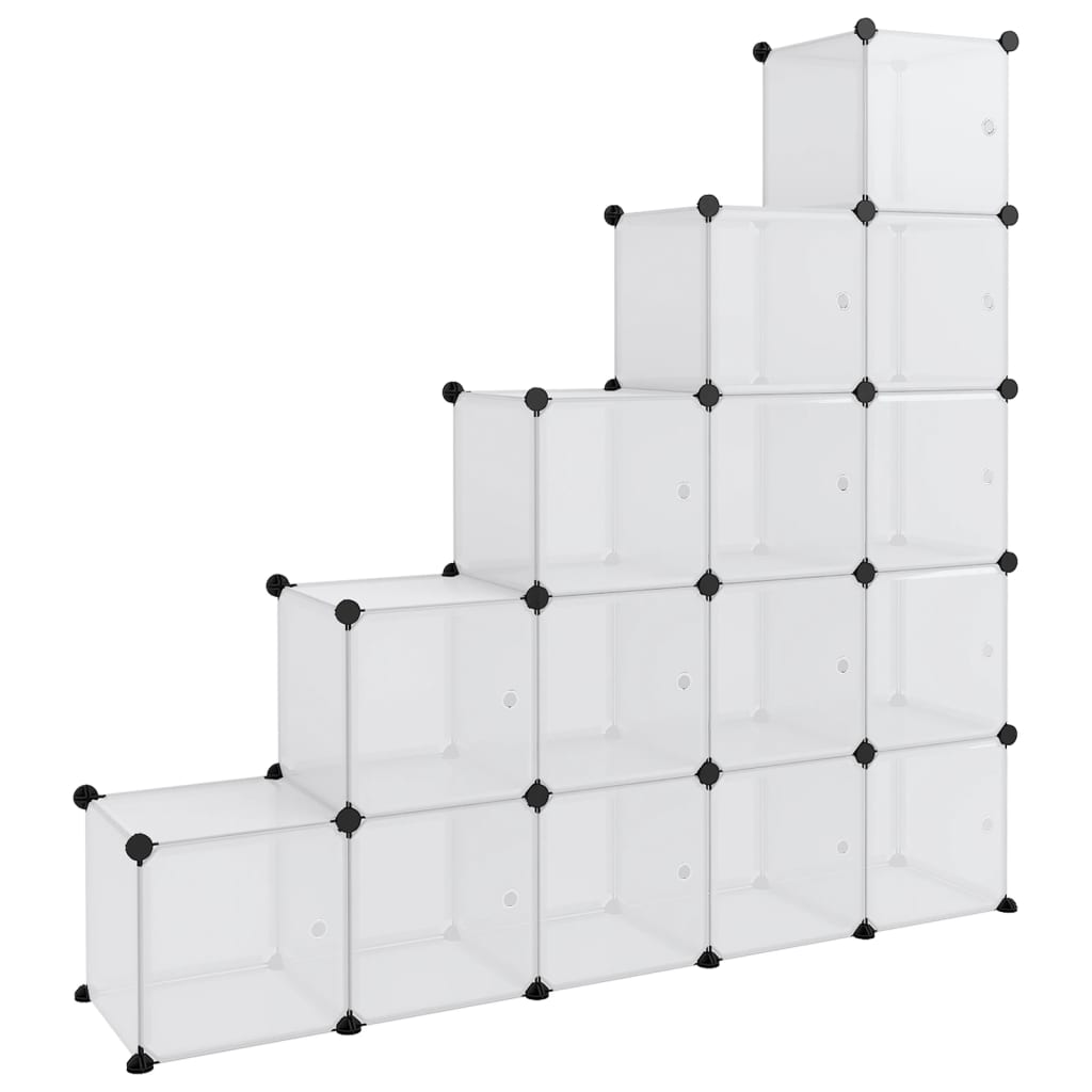 Organizator cub de depozitare cu uși, 15 cuburi, transparent PP