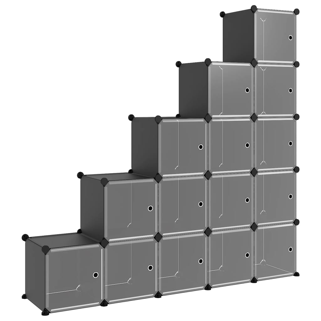 Organizator cub de depozitare cu uși, 15 cuburi, negru, PP