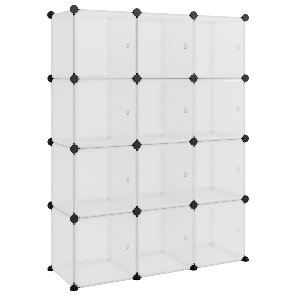 Organizator cub de depozitare cu uși, 12 cuburi, transparent PP