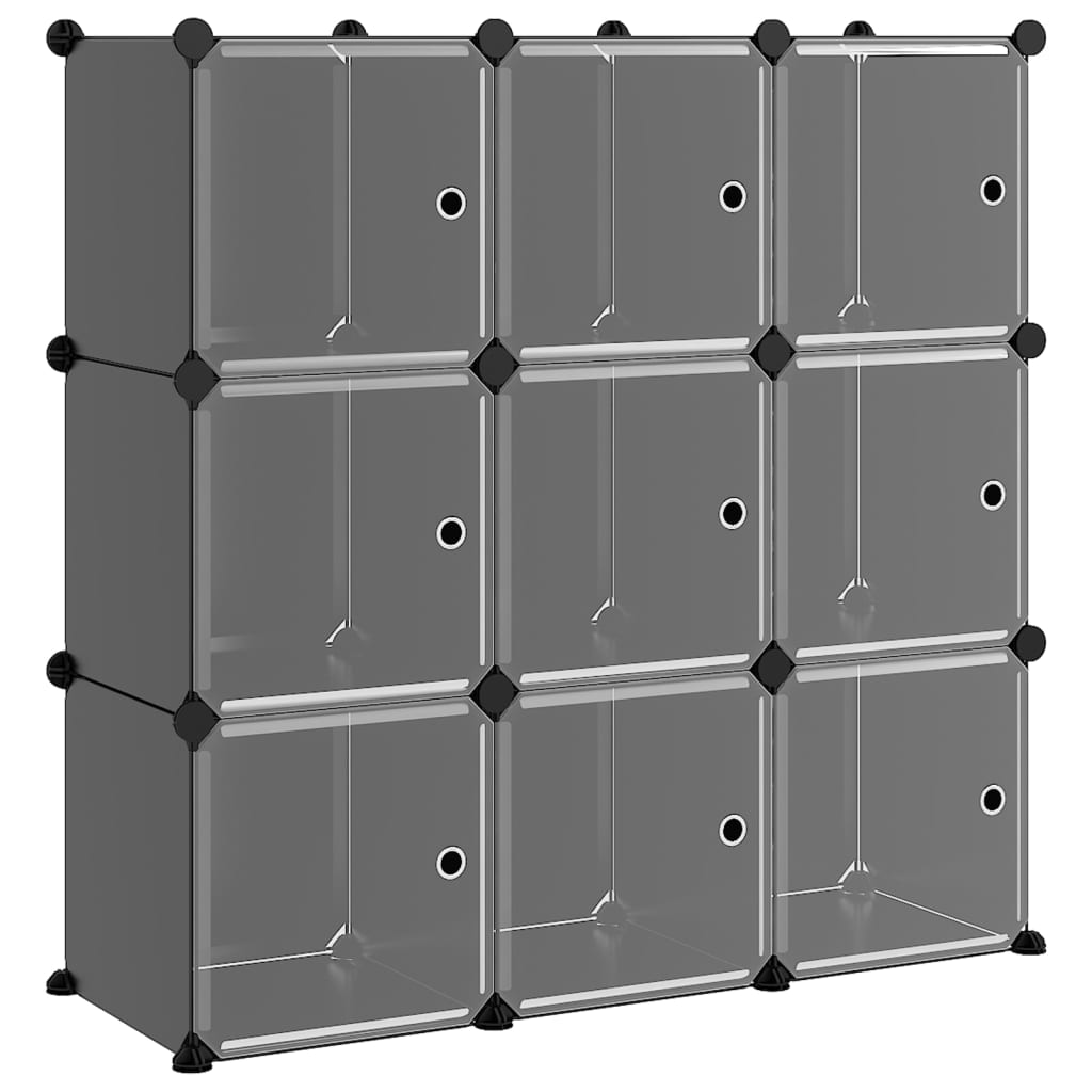 Organizator cub de depozitare cu uși, 9 cuburi, negru, PP