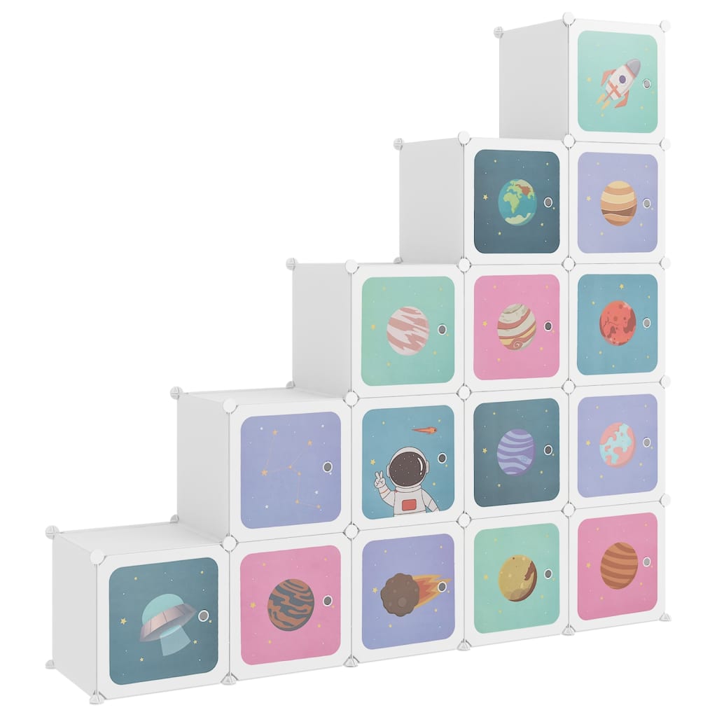 Dulap de depozitare cub pentru copii, 15 cuburi, alb, PP