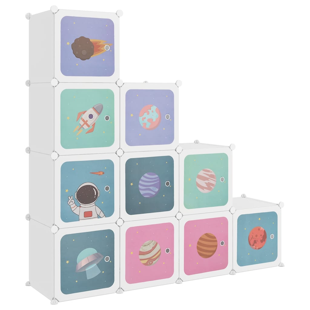 Dulap de depozitare cub pentru copii, 10 cuburi, alb, PP