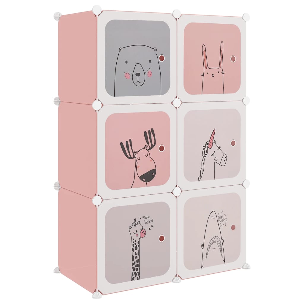 Dulap de depozitare cub pentru copii, 6 cuburi, roz, PP