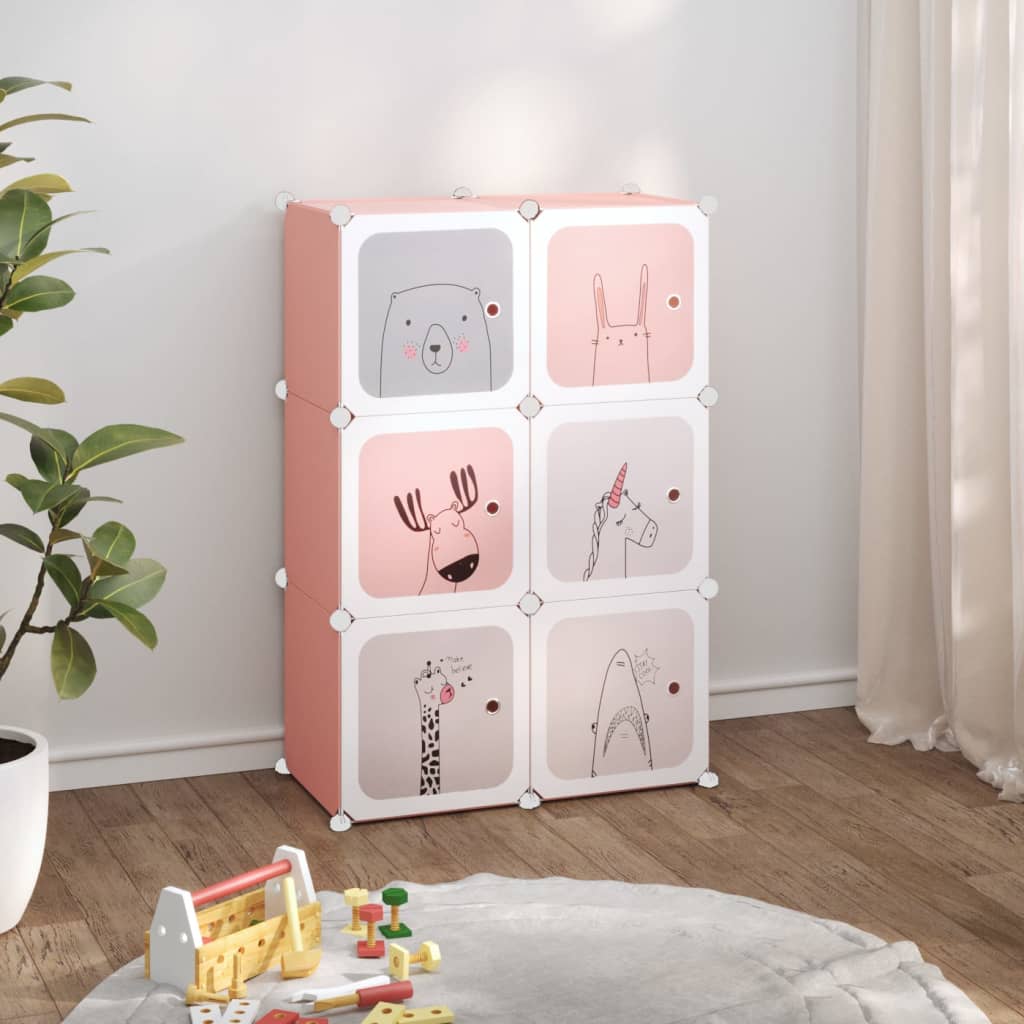 vidaXL opbevaringsreol til børn 6 kubeformede kasser PP lyserød