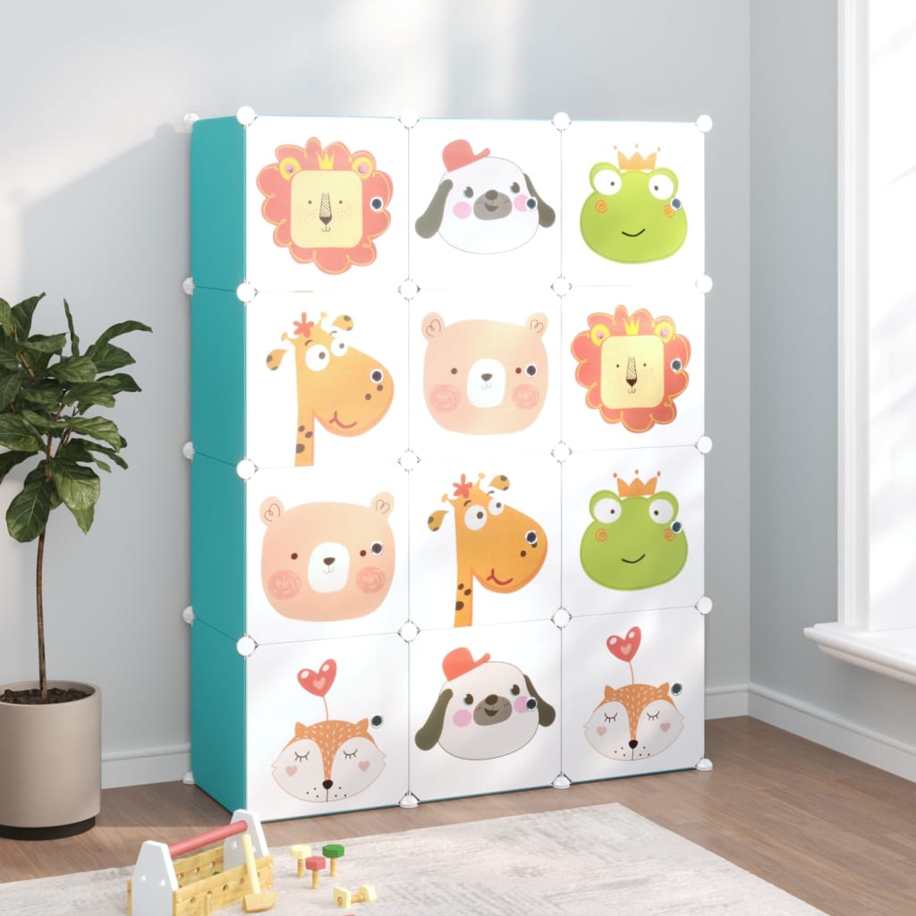 vidaXL Armoire de rangement pour enfants avec 12 cubes Vert PP