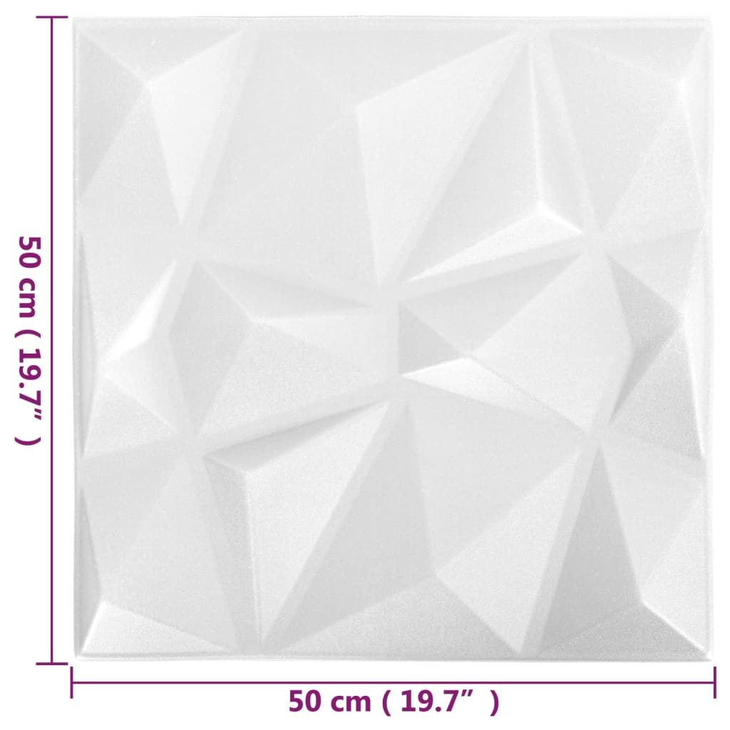 3D sienų plokštės, 24vnt., deimantų baltos, 50x50cm, 6m² | Stepinfit