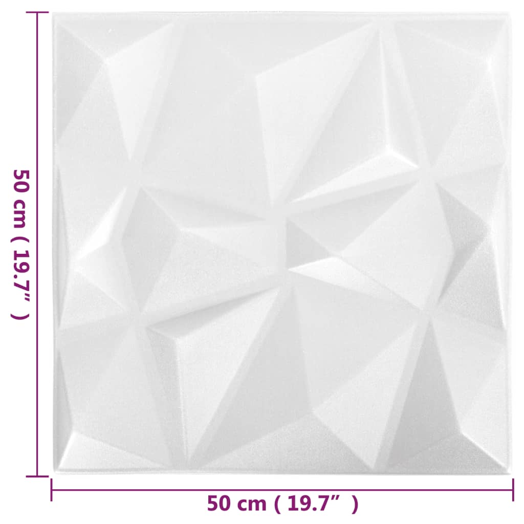 Panouri de perete 3D 48 buc. alb 50x50 cm model diamant 12 m²