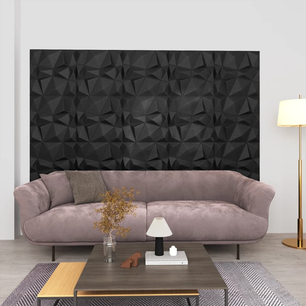 vidaXL Panouri de perete 3D 24 buc. negru 50x50 cm model diamant 6 m²