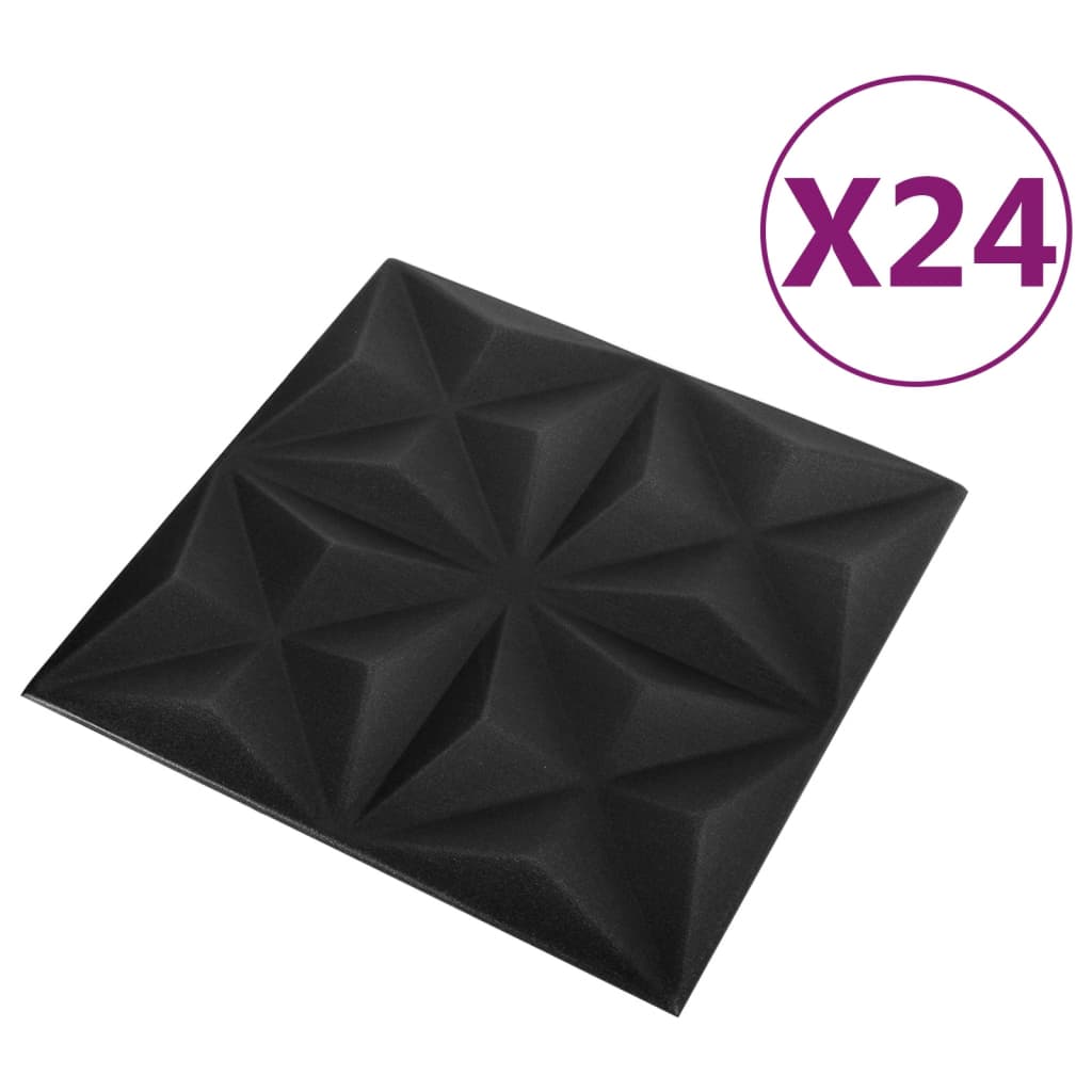 3D sienų plokštės, 24vnt., origami juodos, 50x50cm, 6m² | Stepinfit