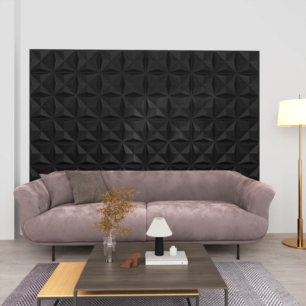3D nástěnné panely 24 ks 50 x 50 cm origami černé 6 m²