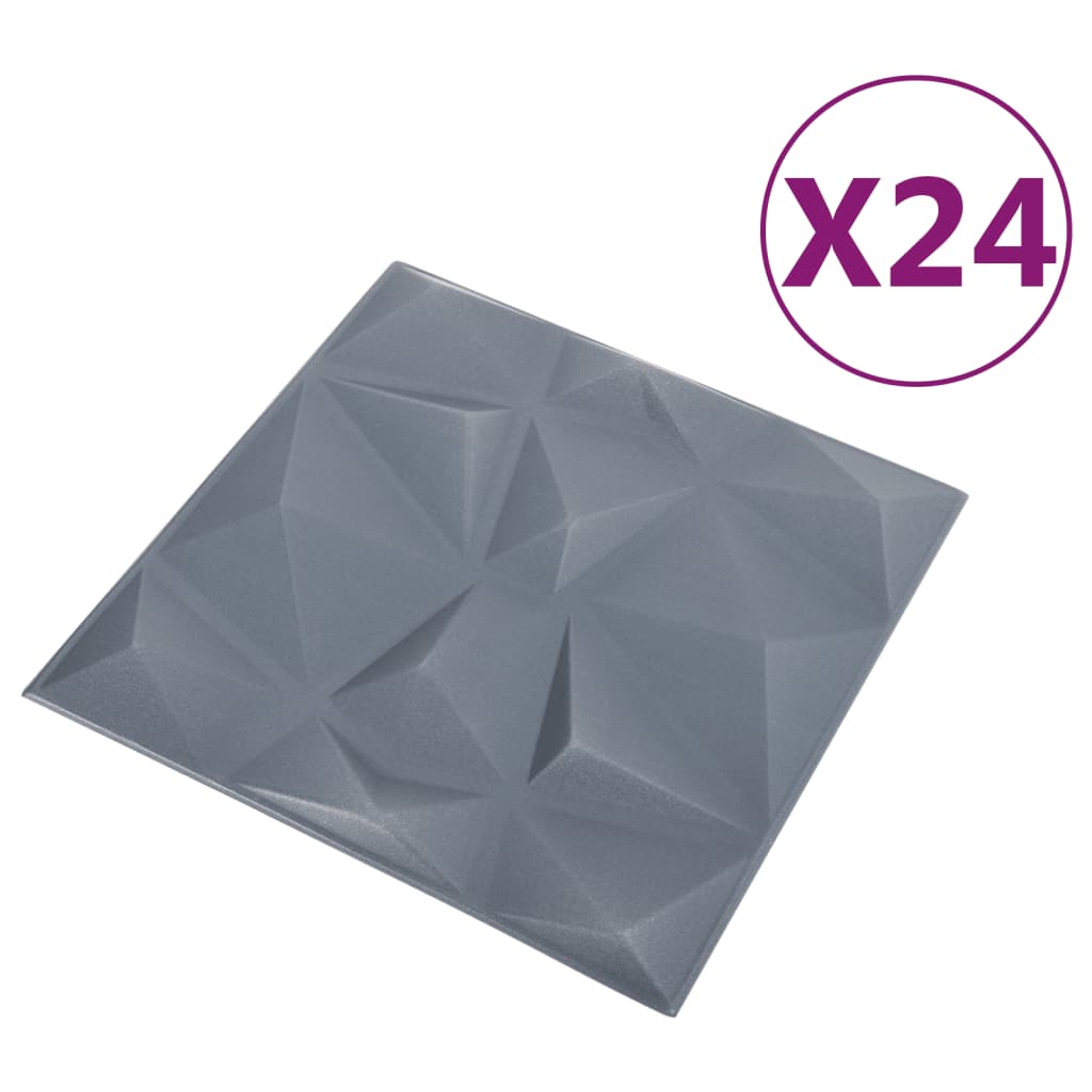 vidaXL 24 darab gyémánt szürke 3D fali panel 50 x 50 cm 6 m²