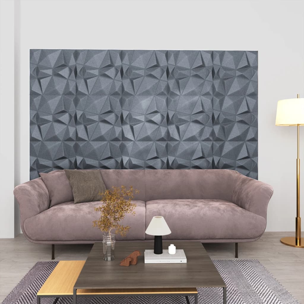 3D nástěnné panely 24 ks 50 x 50 cm diamant šedé 6 m²