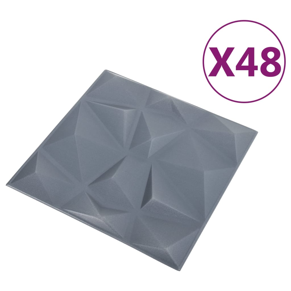 3D sienų plokštės, 48vnt., deimantų pilkos, 50x50cm, 12m² | Stepinfit