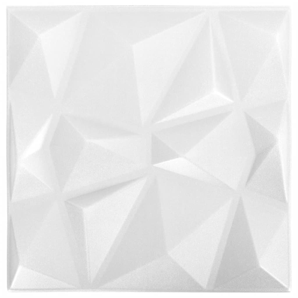 Panouri de perete 3D 12 buc. alb 50×50 cm model diamant 3 m²
