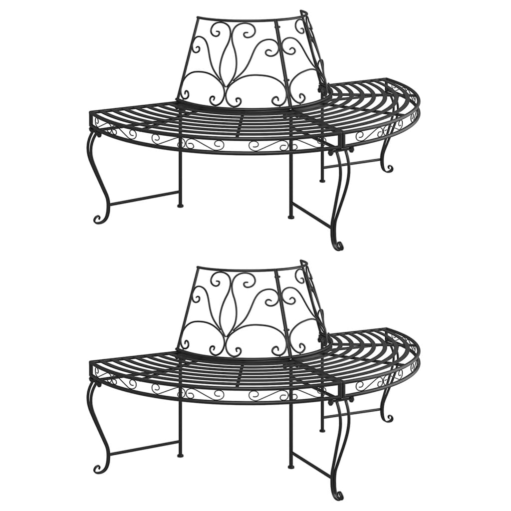 vidaXL Puolipyöreä puunympäryspenkki 2 kpl Ø 160 cm musta teräs