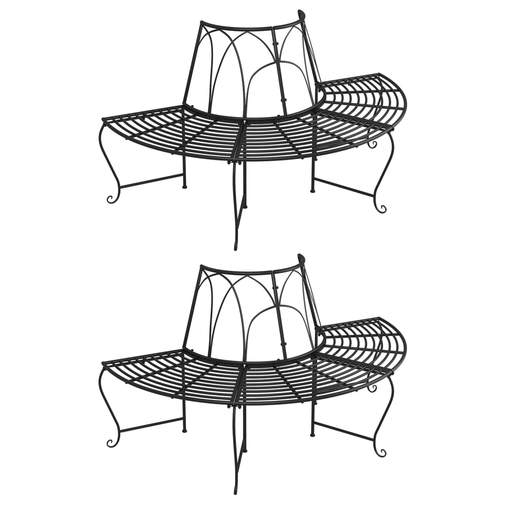 vidaXL Puolipyöreä puunympäryspenkki 2 kpl Ø159 cm musta teräs