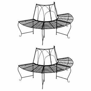 Polkrožna klop za okrog drevesa 2 kosa Ø159 cm črno jeklo