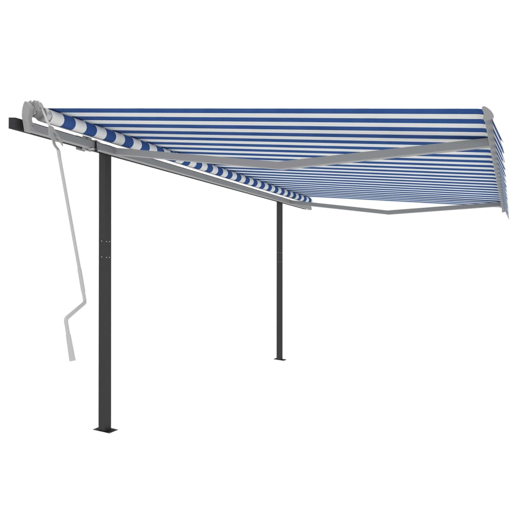 vidaXL Automatic Retractable Awning with Posts 4x3 m Blue and White