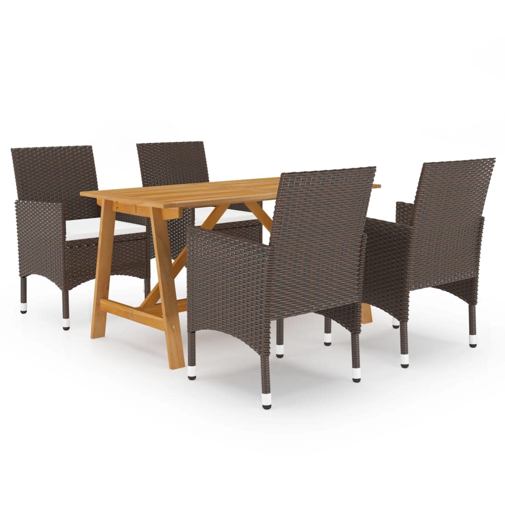 Zestaw mebli ogrodowych polirattanowych lite drewno akacjowe 4 krzesła 140x70 brązowy