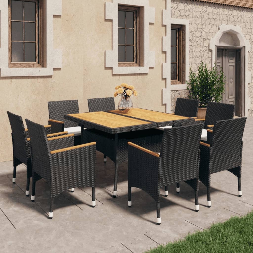 vidaXL 9-tlg. Garten-Essgruppe Poly Rattan und Massivholz Schwarz