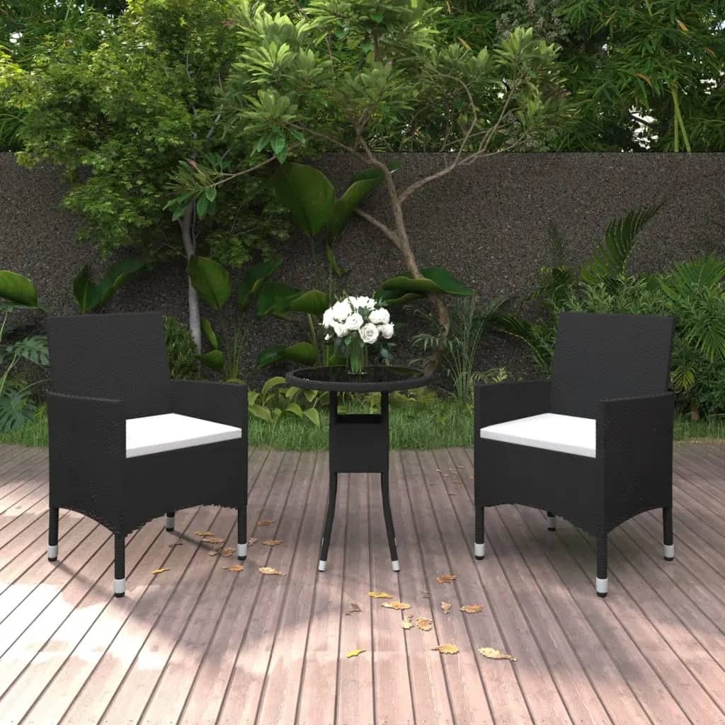 vidaXL 3-tlg. Bistro-Set Poly-Rattan und Hartglas Schwarz