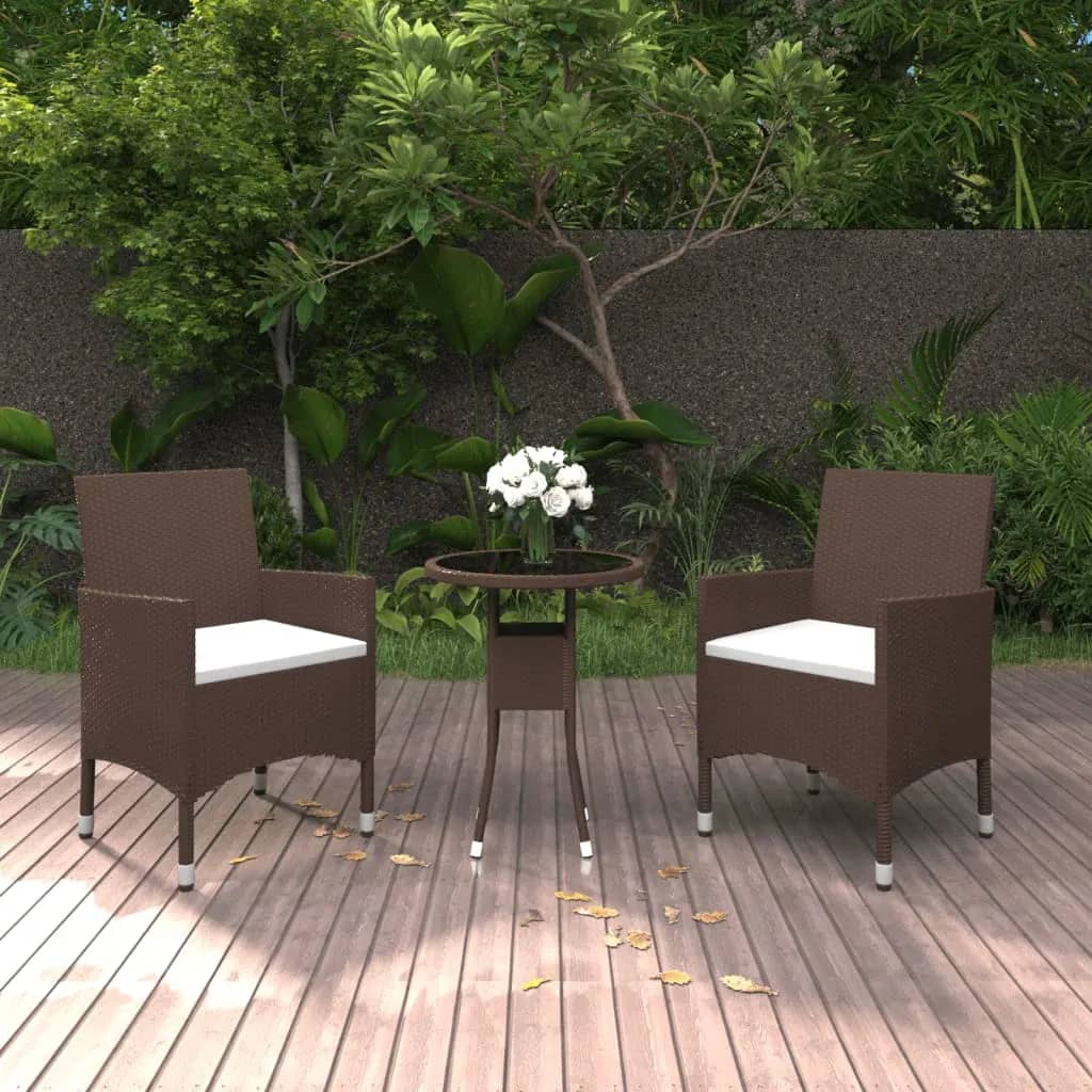 vidaXL 3-tlg. Bistro-Set Poly-Rattan und Hartglas Braun