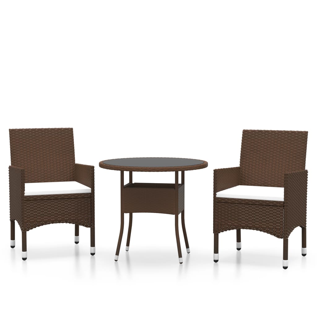 vidaXL 3dílný zahradní bistro set polyratan a tvrzené sklo hnědý