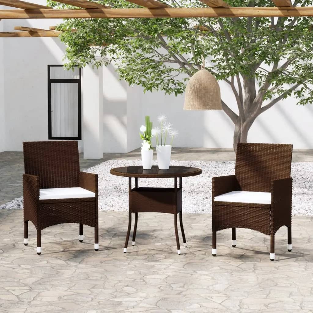 vidaXL 3-tlg. Bistro-Set Poly-Rattan und Hartglas Braun