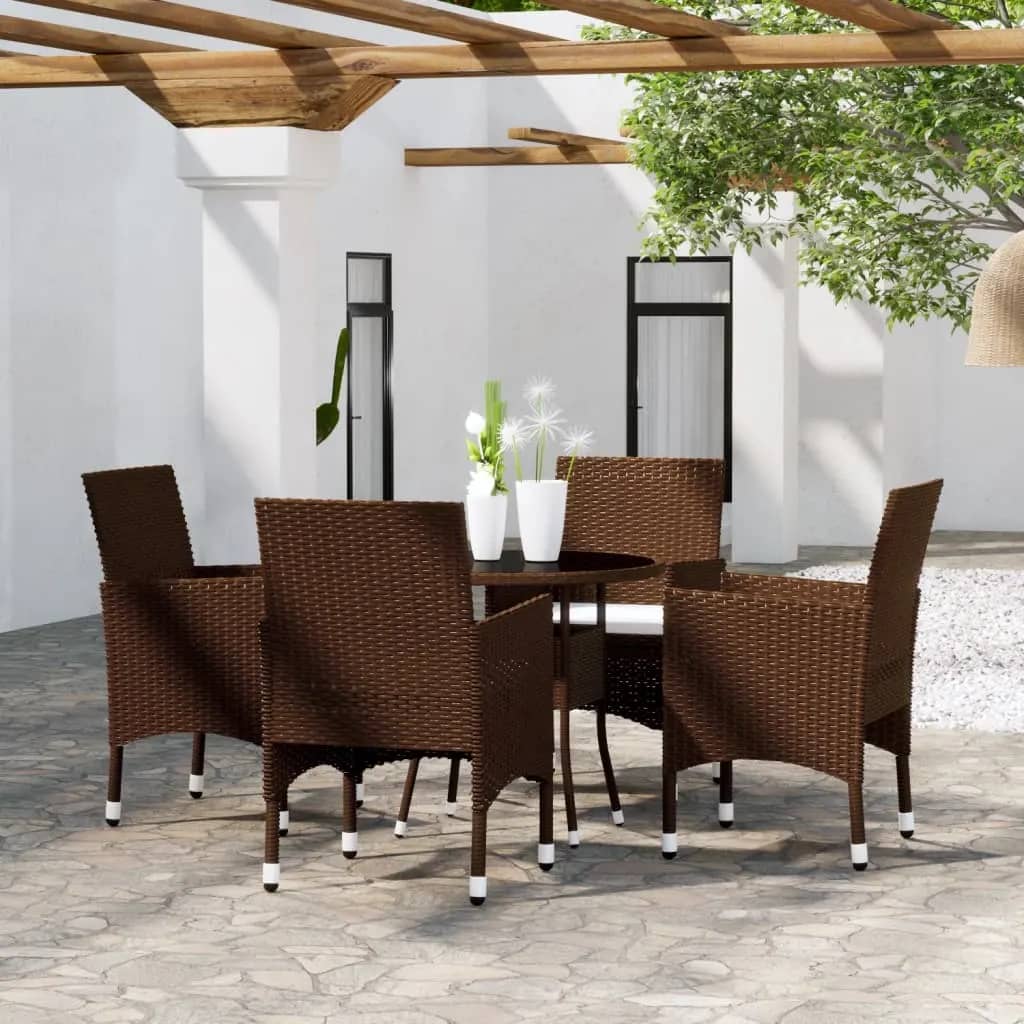 vidaXL 5-tlg. Bistro-Set Poly-Rattan und Hartglas Braun