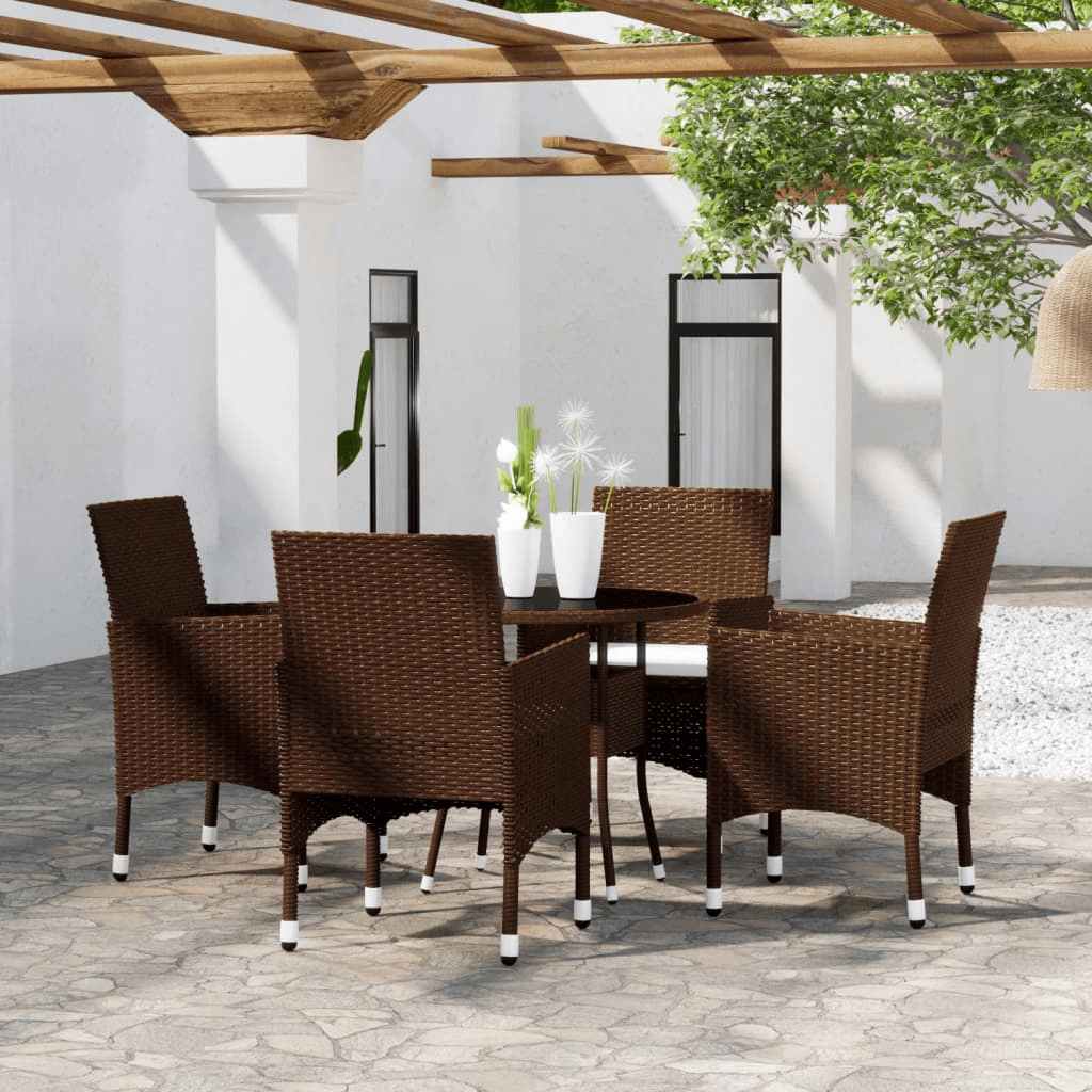 vidaXL 5-osainen Bistrosarja polyrottinki ja karkaistu lasi ruskea