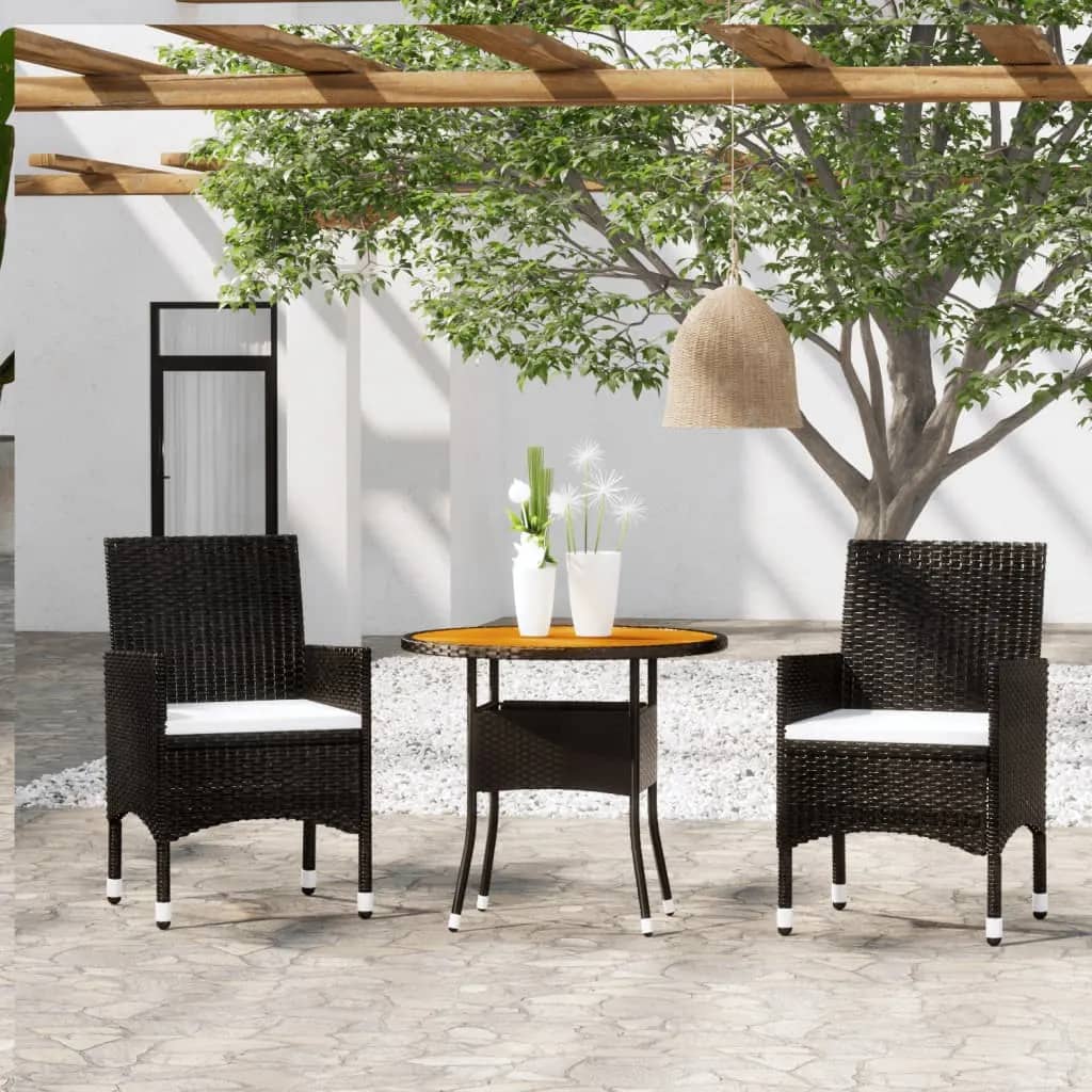 vidaXL 3-tlg. Bistro-Set Poly-Rattan und Massivholz Schwarz