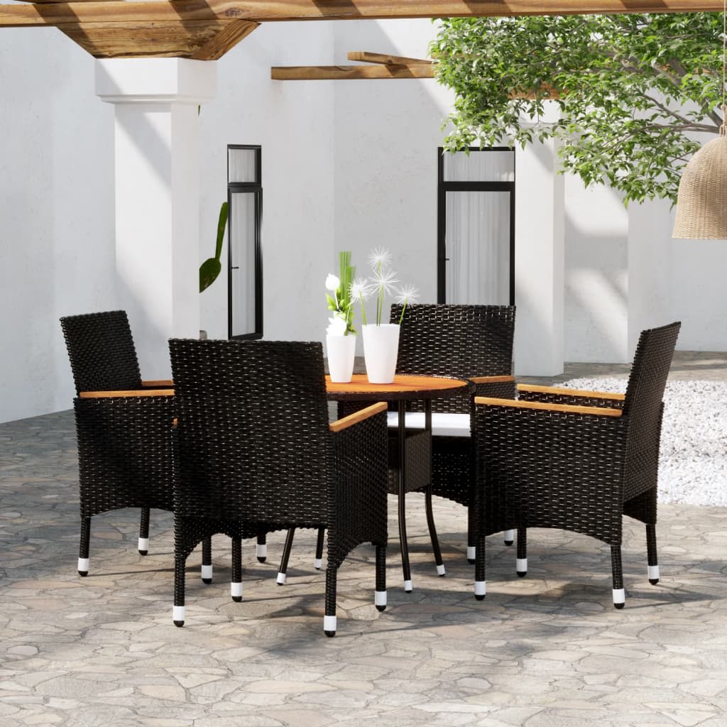 vidaXL 5-tlg. Bistro-Set Poly-Rattan und Massivholz Schwarz