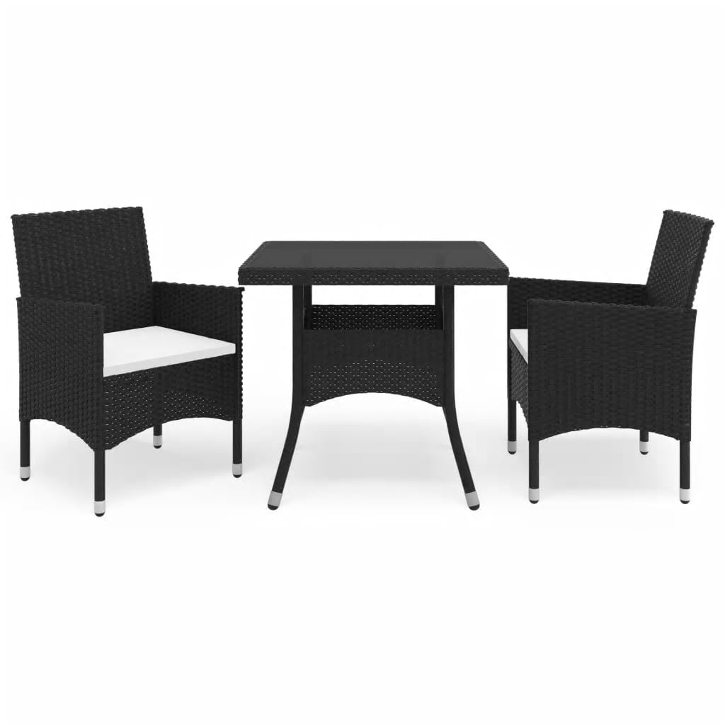 vidaXL Set mobilier grădină, 5 piese, negru, poliratan/sticlă tratată