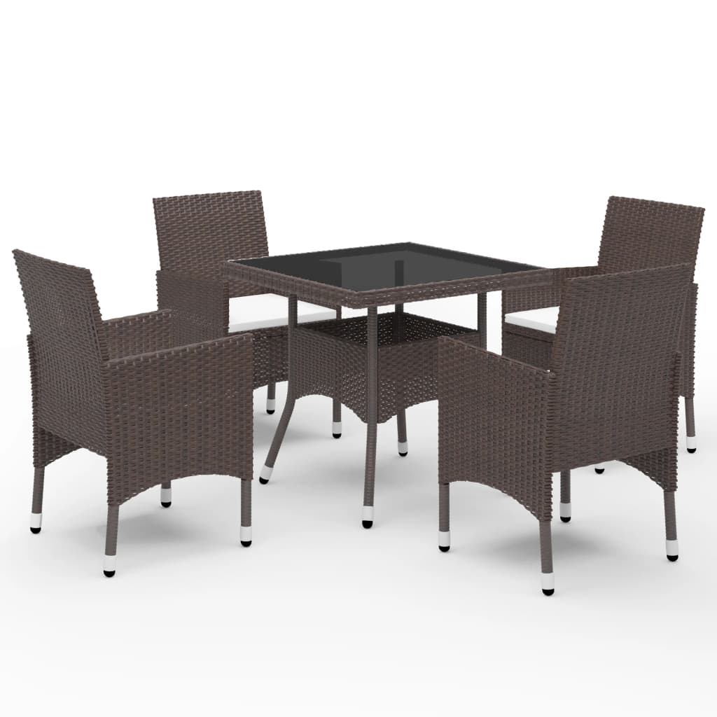 vidaXL 5-tlg. Garten-Essgruppe Poly Rattan und Hartglas Braun