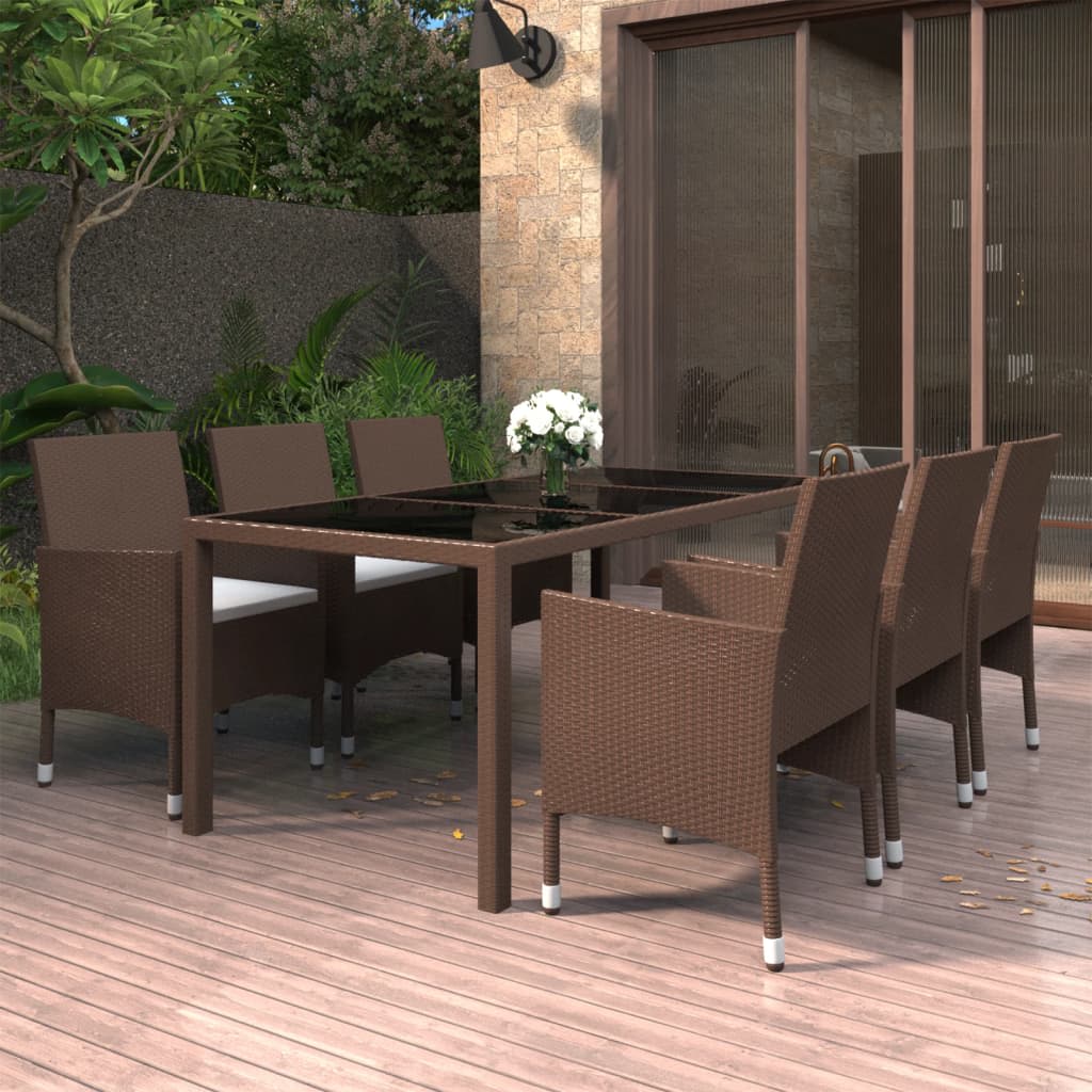 7 Piece Garden Dining Set Poly Rattan and Tempered Glass — photo 1 of 8