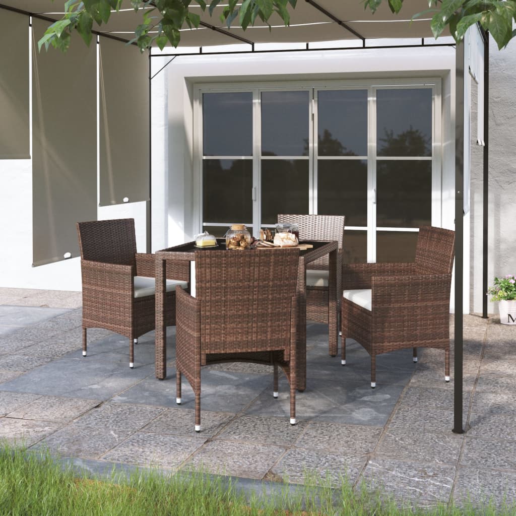 5 Piece Garden Dining Set Poly Rattan and Tempered Glass — photo 1 of 11