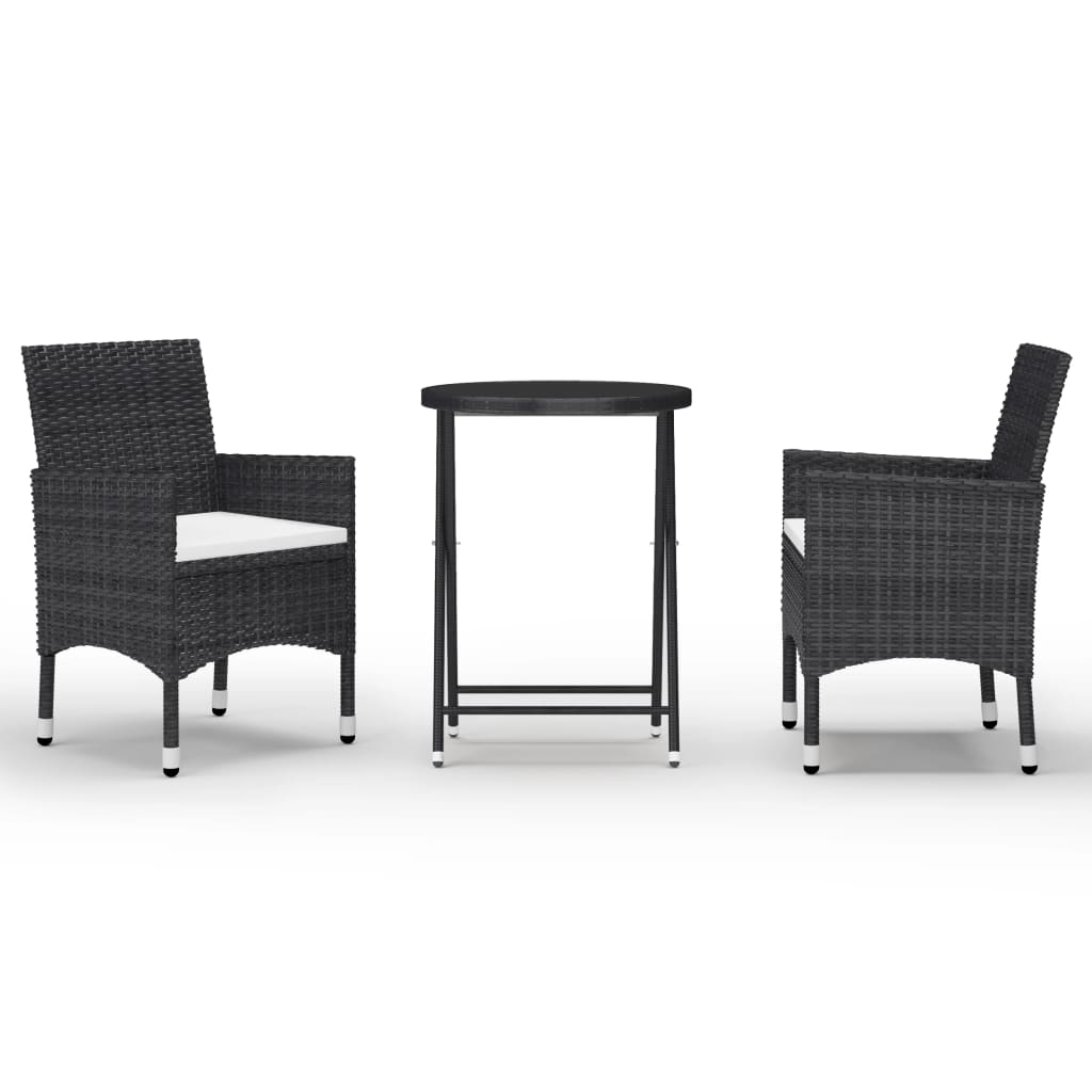 vidaXL 3dílný zahradní bistro set polyratan a tvrzené sklo černý