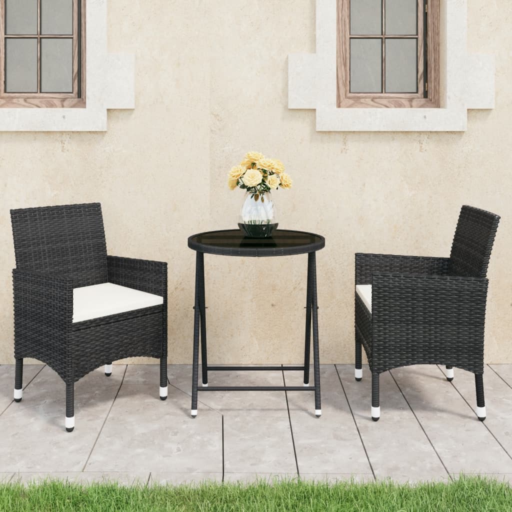 vidaXL 3-tlg. Bistro-Set Poly-Rattan und Hartglas Schwarz